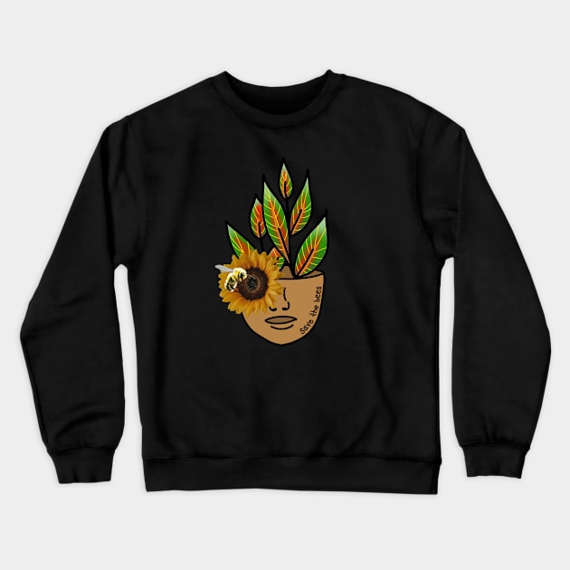 Save the Bees - Tropical House Plant with Sunflowers and Bees Crewneck Sweatshirt by Tenpmcreations